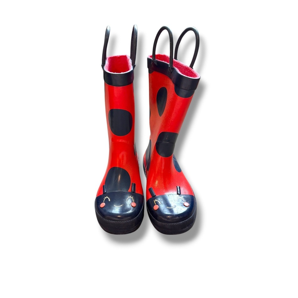Carters Rain Boots Toddler 9 Red Black Ladybug Polka Dot Waterproof Pull On